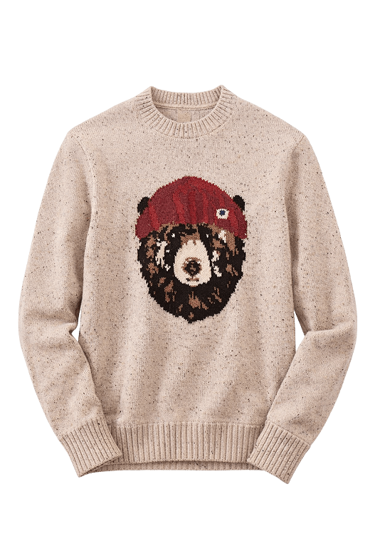 Crew Neck Bear Intarsia Sweater