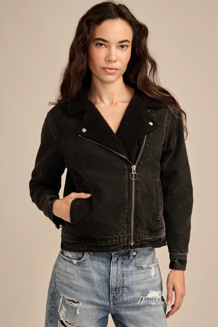 FAUX SHEARLING DENIM MOTO JACKET, image 2