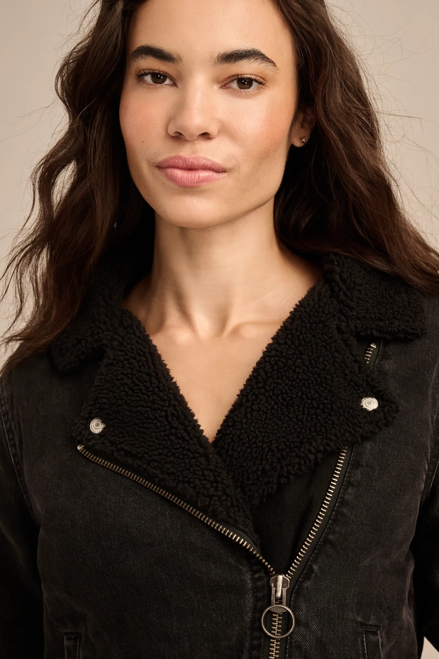 FAUX SHEARLING DENIM MOTO JACKET, image 5