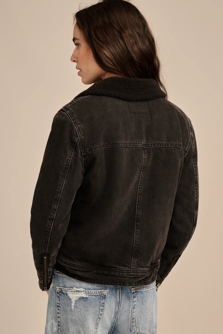 FAUX SHEARLING DENIM MOTO JACKET, image 6