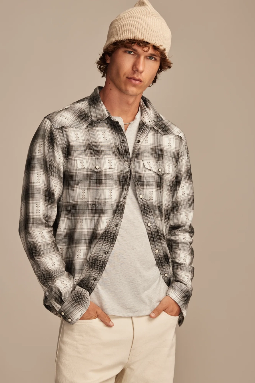 PLAID DOBBY WESTERN LONG SLEEVE SHIRT