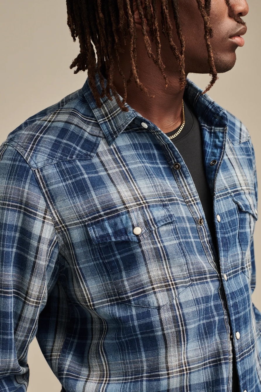 INDIGO PLAID WESTERN LONG SLEEVE SHIRT, image 2