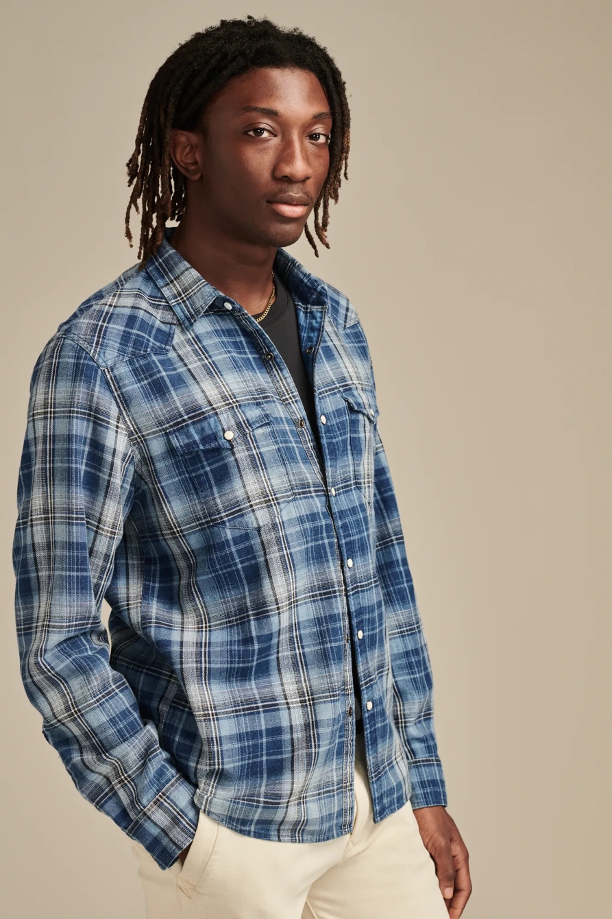 INDIGO PLAID WESTERN LONG SLEEVE SHIRT, image 3