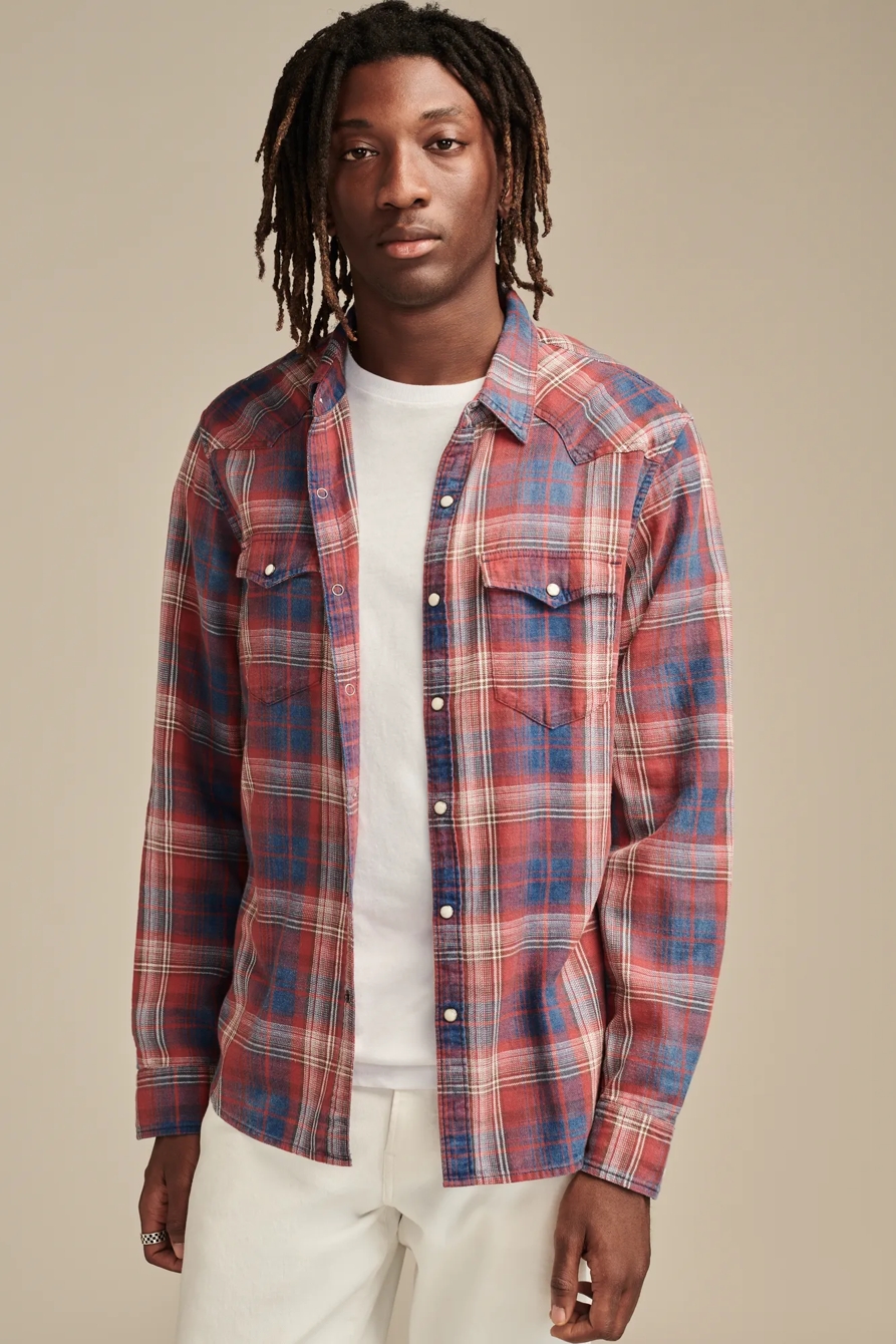 INDIGO PLAID WESTERN LONG SLEEVE SHIRT, image 2