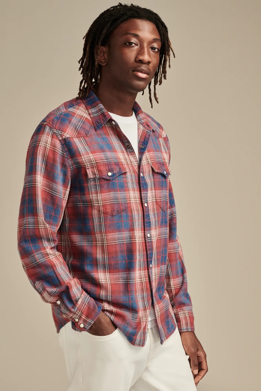 INDIGO PLAID WESTERN LONG SLEEVE SHIRT, image 4