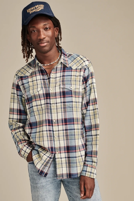 INDIGO PLAID WESTERN LONG SLEEVE SHIRT, image 1