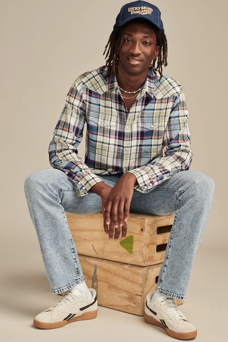 INDIGO PLAID WESTERN LONG SLEEVE SHIRT, image 5
