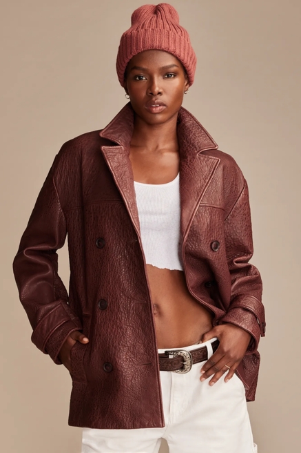 LEATHER PEACOAT, image 1