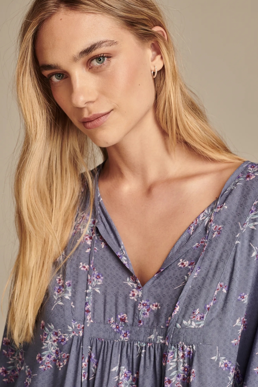Floral Printed Peasant Top, image 2