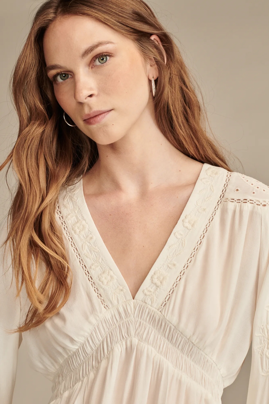 Long Sleeve Cutwork Smocked Top, image 3