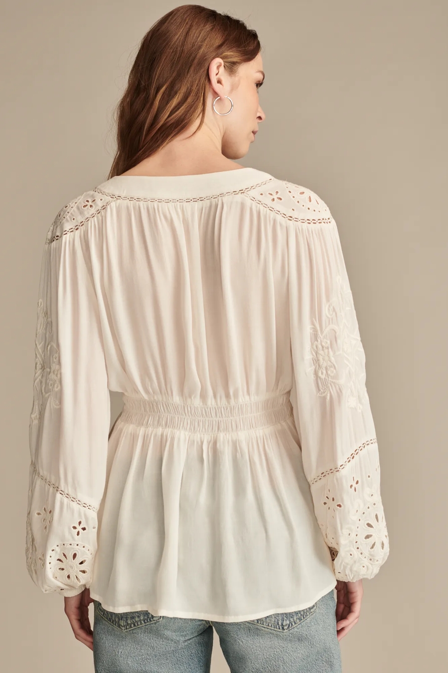 Long Sleeve Cutwork Smocked Top, image 5