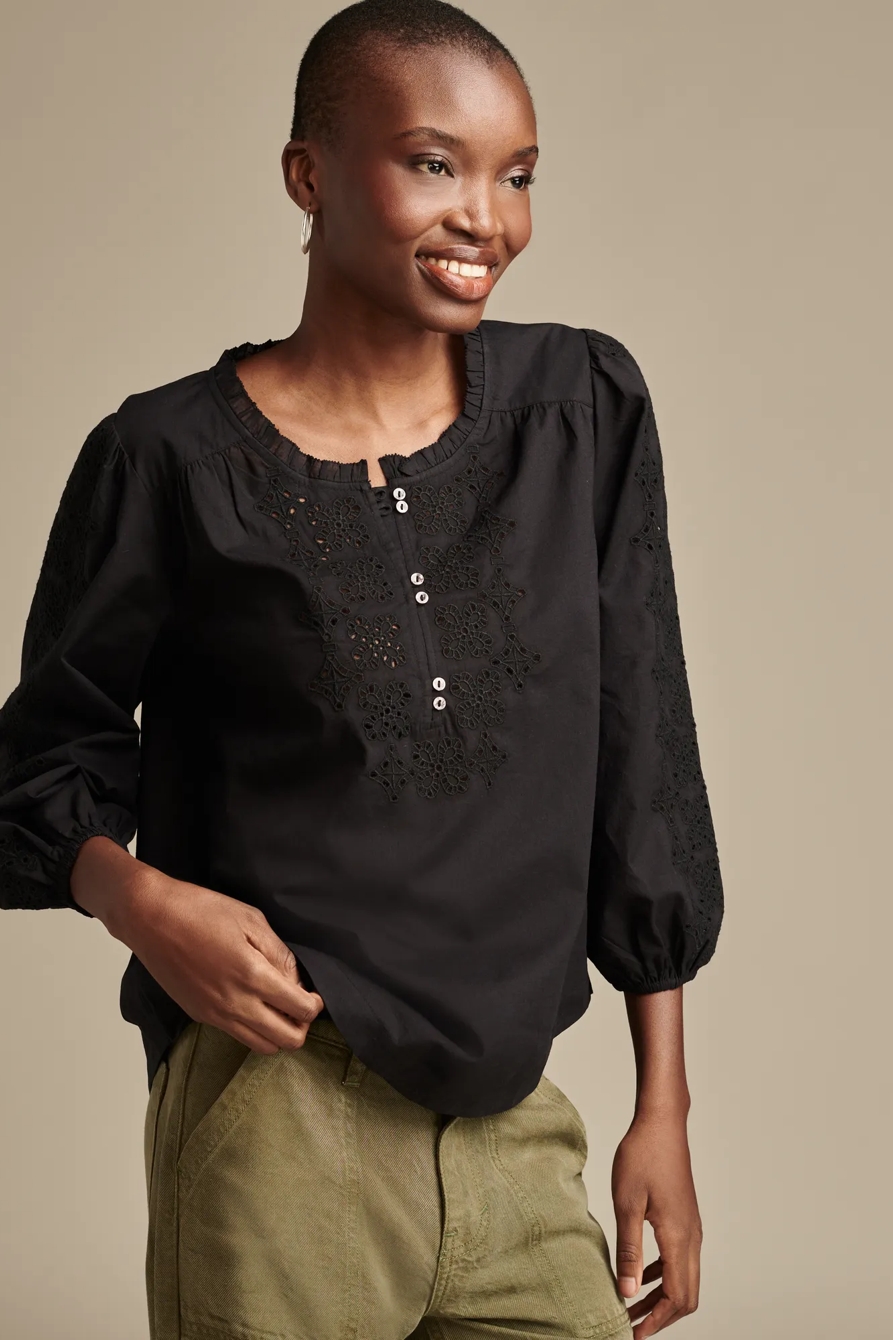 Eyelet Henley 3/4 Sleeve Peasant Top, image 4