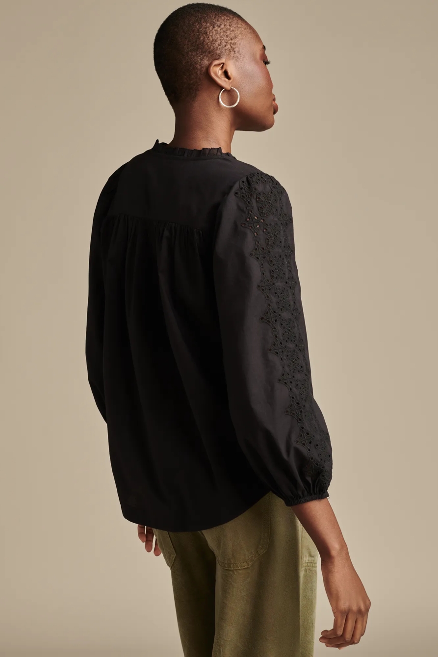 Eyelet Henley 3/4 Sleeve Peasant Top, image 5