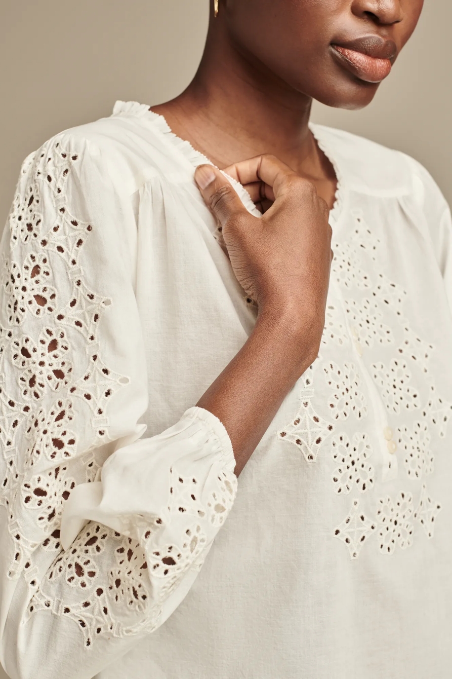 Eyelet Henley 3/4 Sleeve Peasant Top, image 2