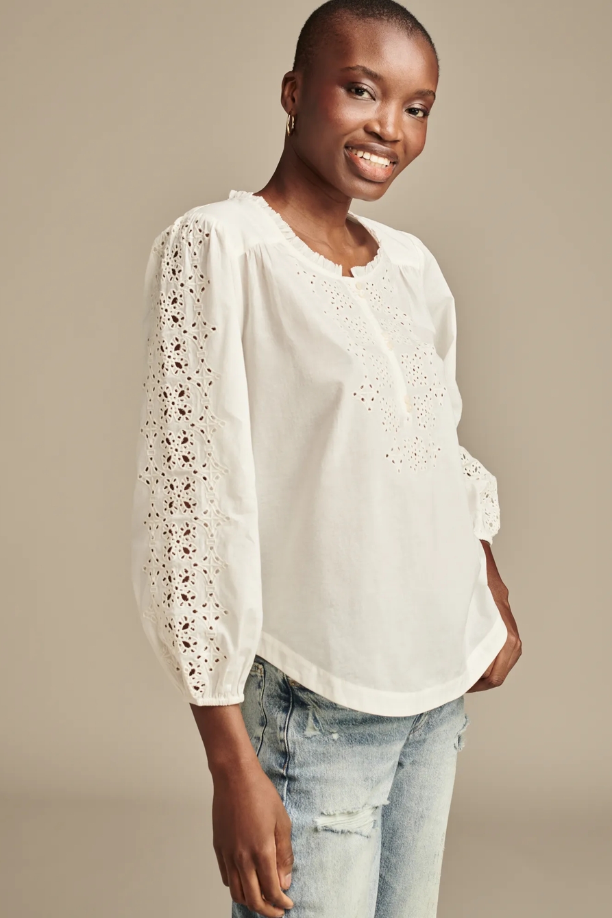 Eyelet Henley 3/4 Sleeve Peasant Top, image 3