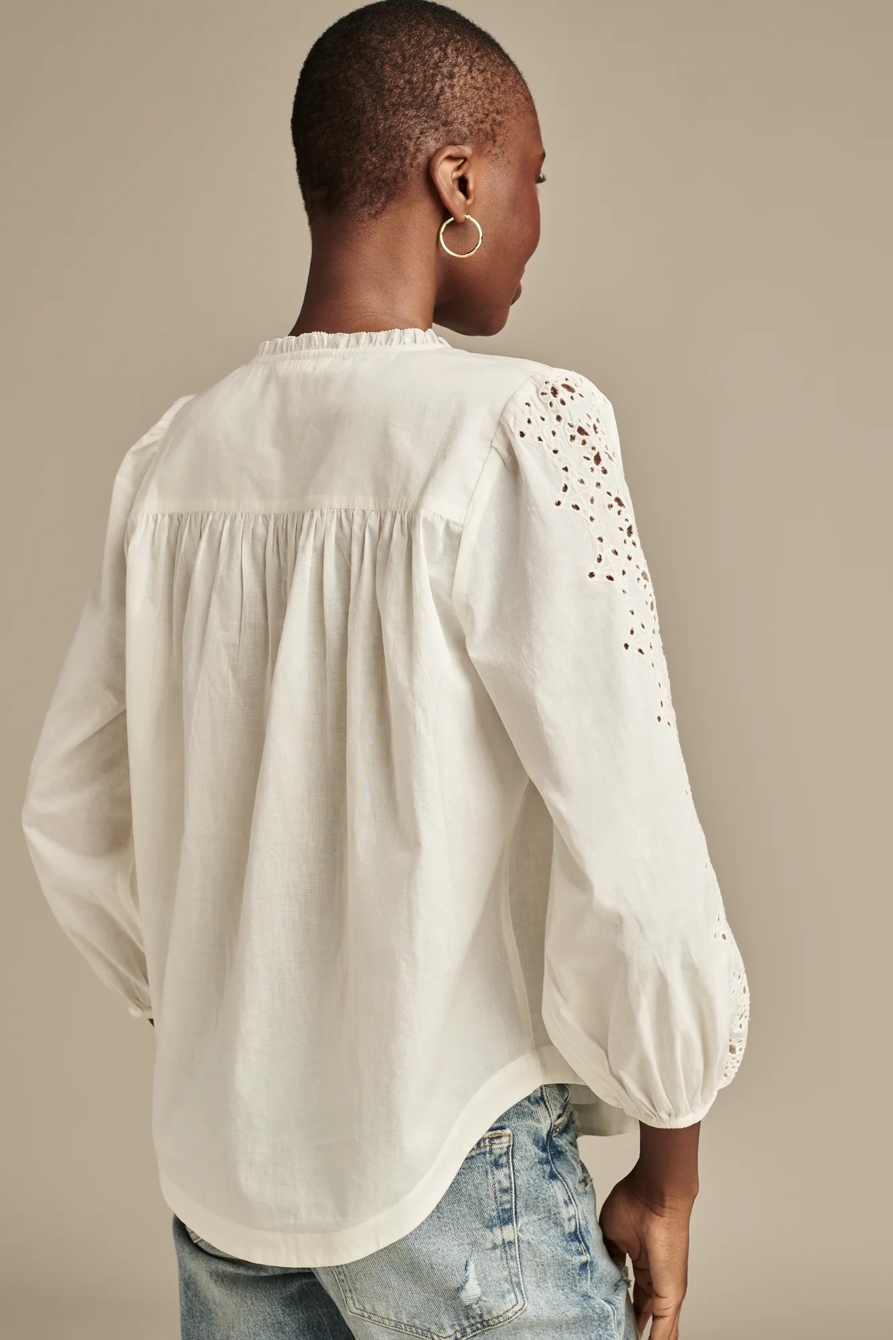 Eyelet Henley 3/4 Sleeve Peasant Top, image 4