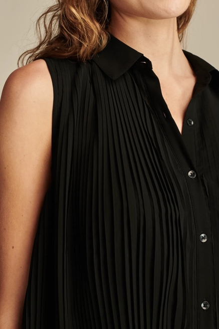 Sleeveless Micro Pleated Button Down, image 3