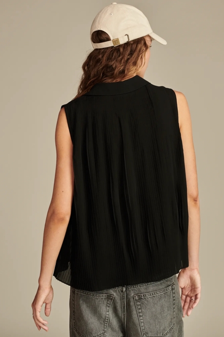 Sleeveless Micro Pleated Button Down, image 4