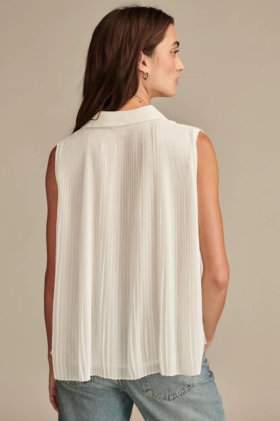 Sleeveless Micro Pleated Button Down, image 4