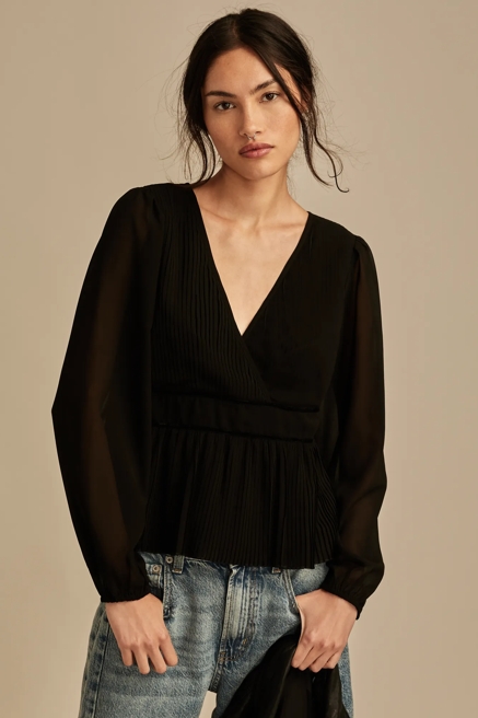 Long Sleeve Pleated Top, image 1