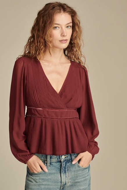 Long Sleeve Pleated Top, image 1