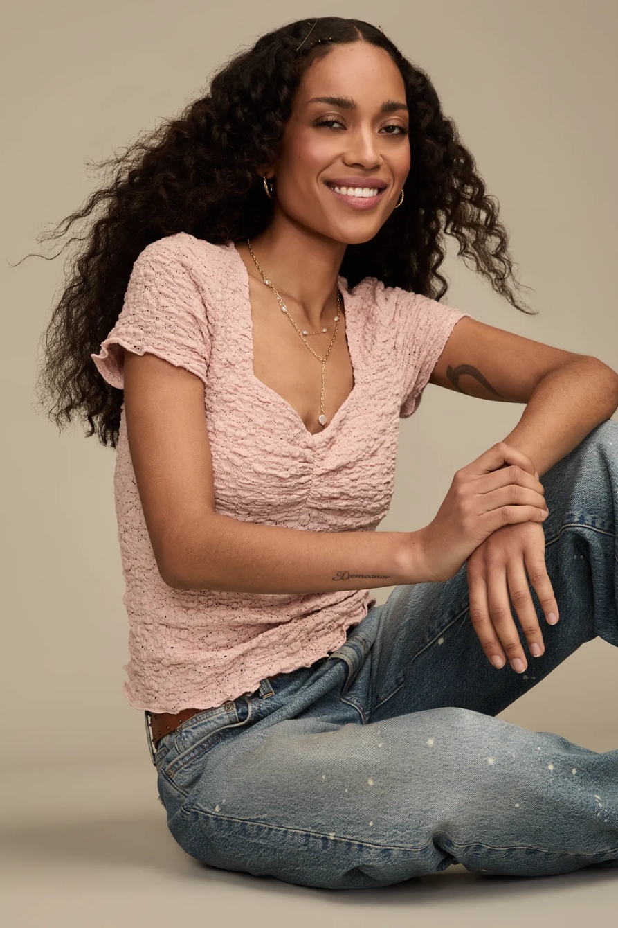 TEXTURED V NECK BABYDOLL TOP, image 2