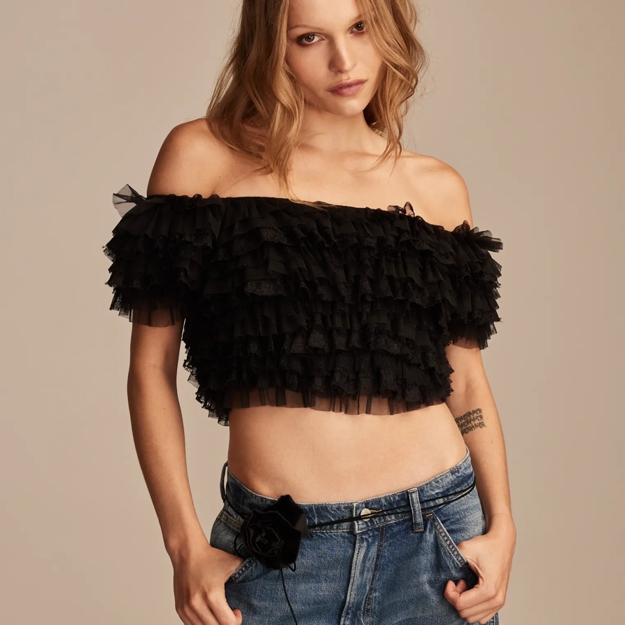 Lucky Brand Layered Mesh Party Top - Women's Clothing Tops Tees Shirts
