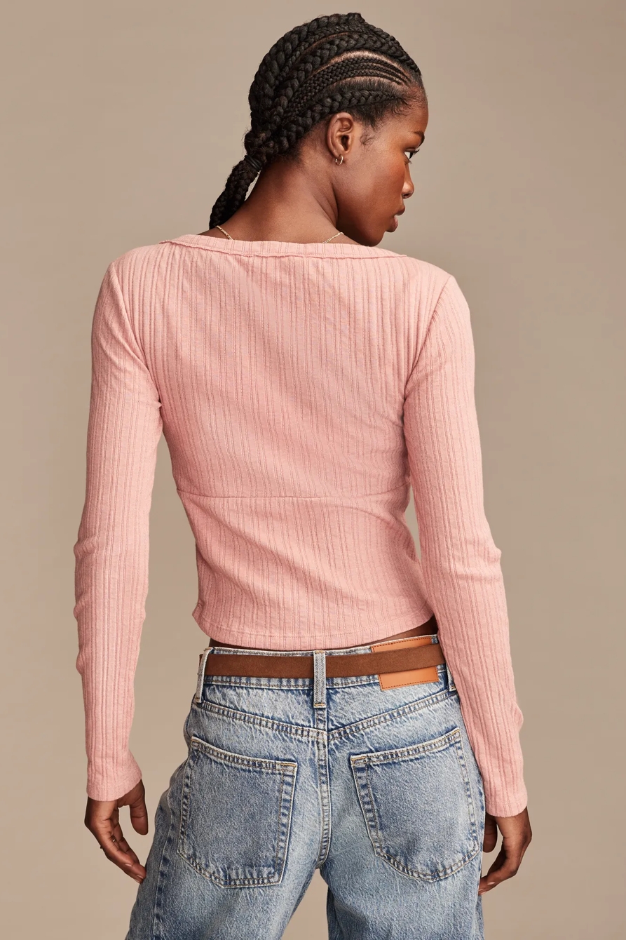 SEAMED SCOOPNECK LONG SLEEVE TOP, image 3