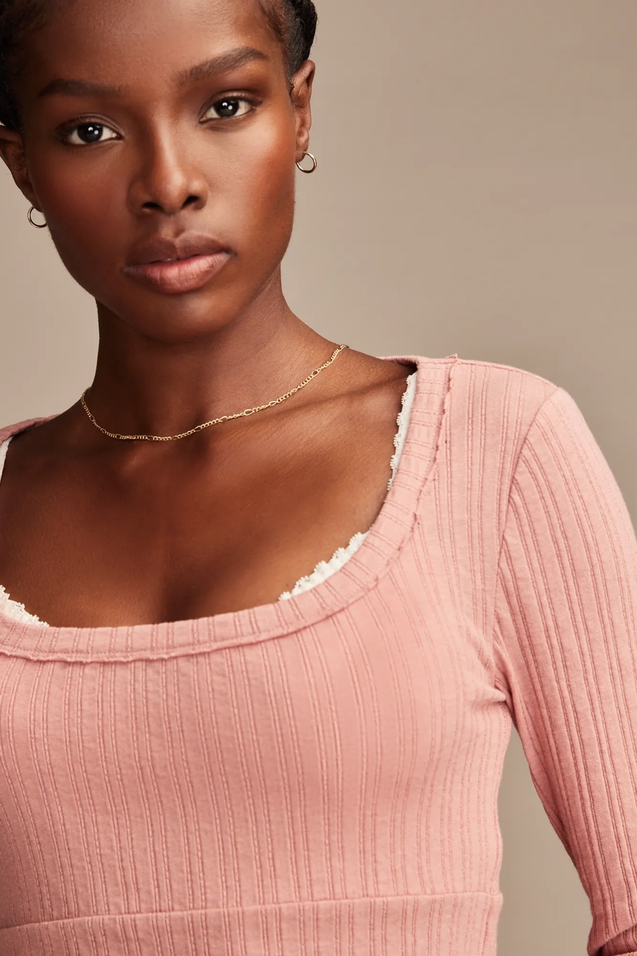 SEAMED SCOOPNECK LONG SLEEVE TOP, image 5