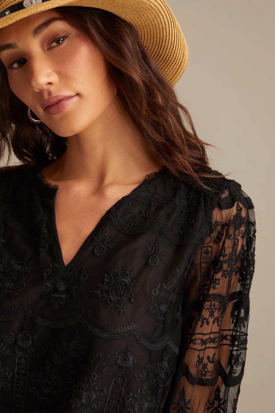 MESH SMOCKED WAIST ROMANCE TOP, image 2