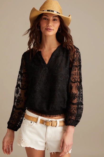 MESH SMOCKED WAIST ROMANCE TOP, image 4