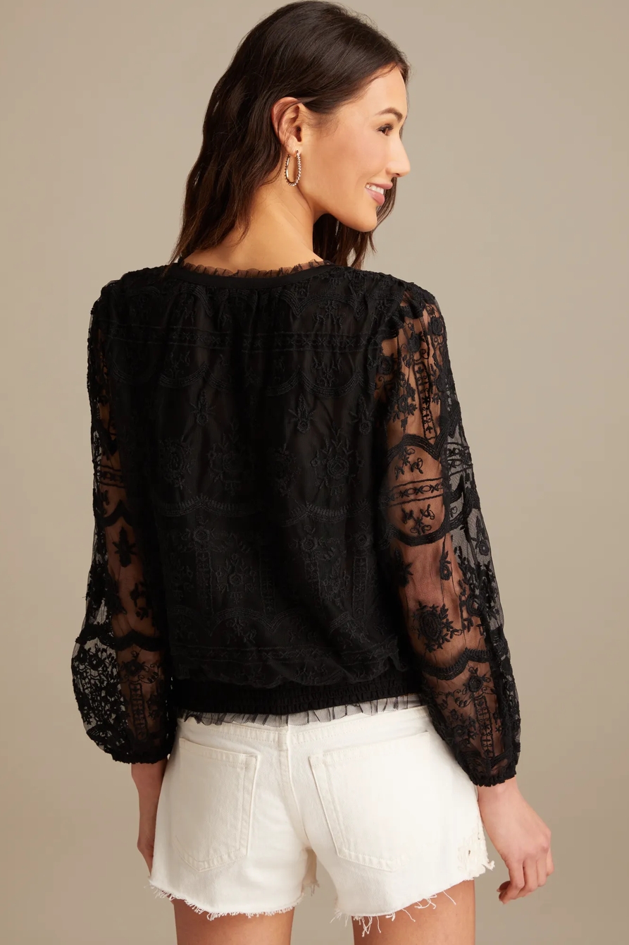 MESH SMOCKED WAIST ROMANCE TOP, image 6