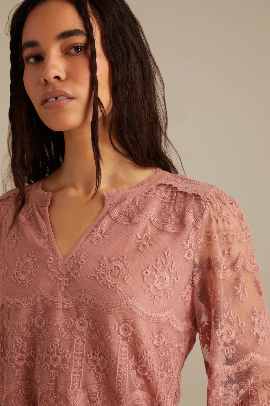 MESH SMOCKED WAIST ROMANCE TOP, image 2