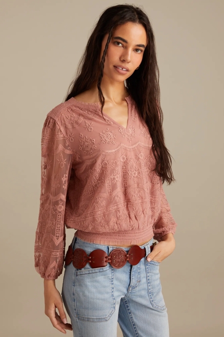 MESH SMOCKED WAIST ROMANCE TOP, image 3