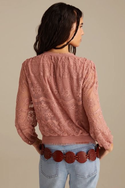 MESH SMOCKED WAIST ROMANCE TOP, image 4