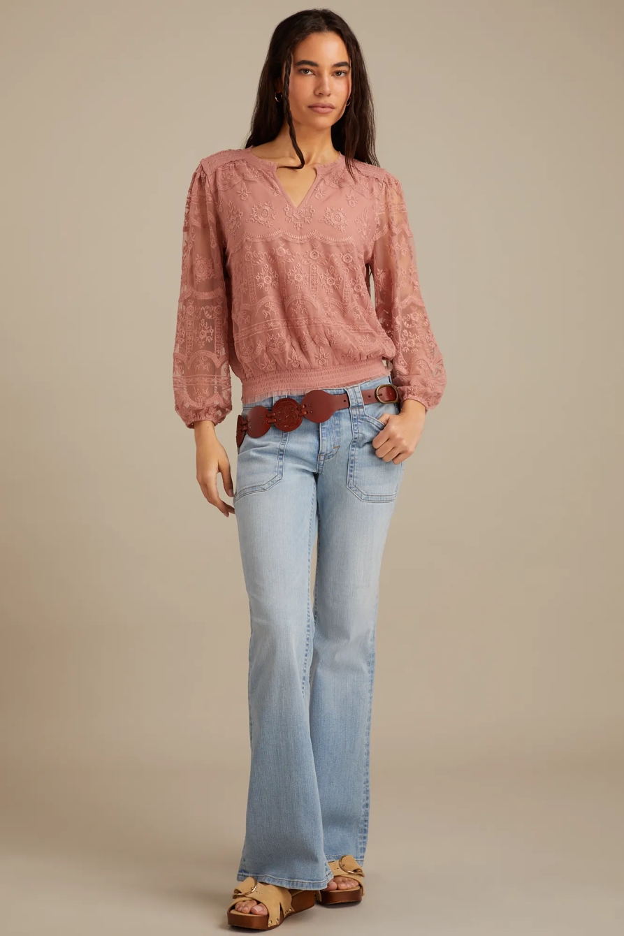 MESH SMOCKED WAIST ROMANCE TOP, image 5