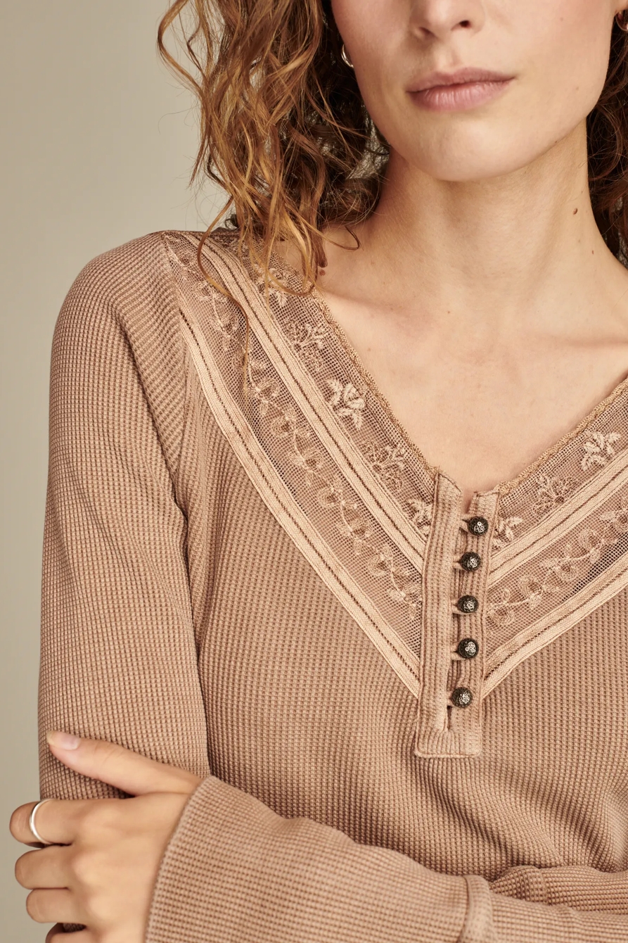 EMBROIDERED MESH YOKE HENLEY, image 2