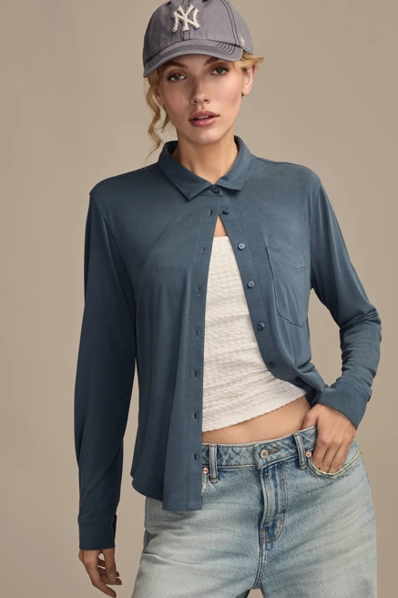 Sandwash Long Sleeve Button Front, image 1