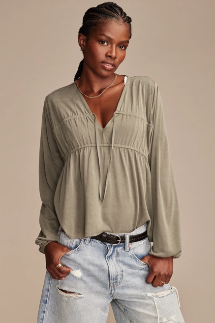 SHIRRED TIE FRONT SANDWASH TOP, image 1