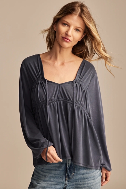 SHIRRED TIE FRONT SANDWASH TOP, image 1