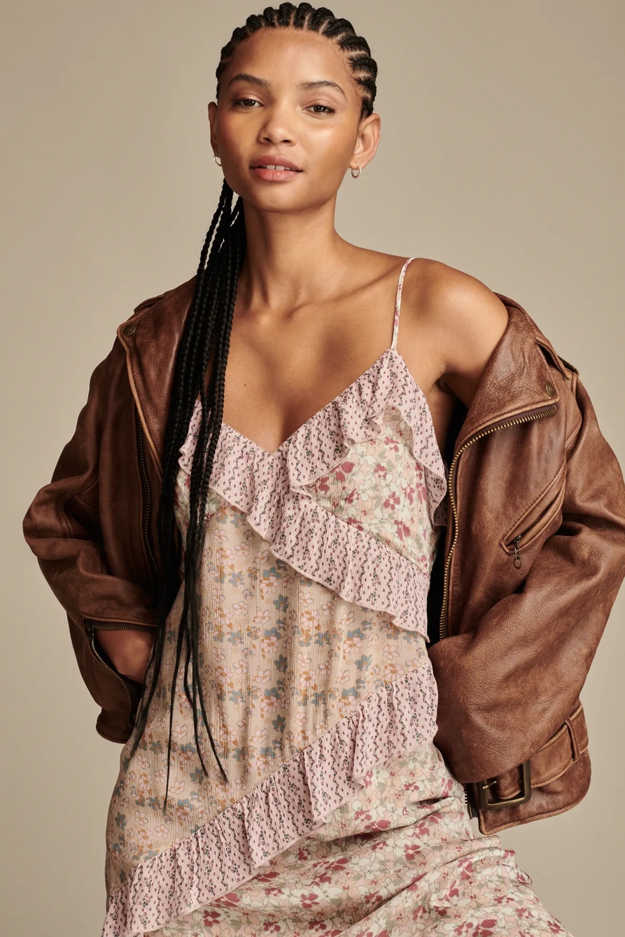 PRINT MIX RUFFLE MIDI DRESS, image 5