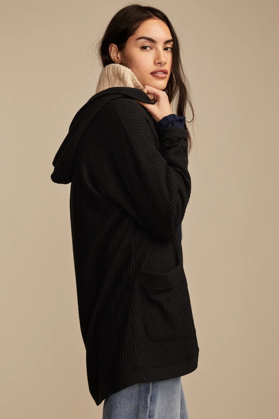 WAFFLE KNIT SHAWL HOODIE, image 3