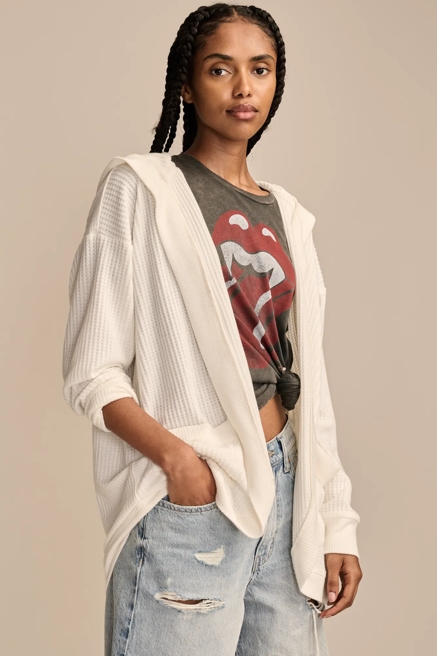 WAFFLE KNIT SHAWL HOODIE, image 3