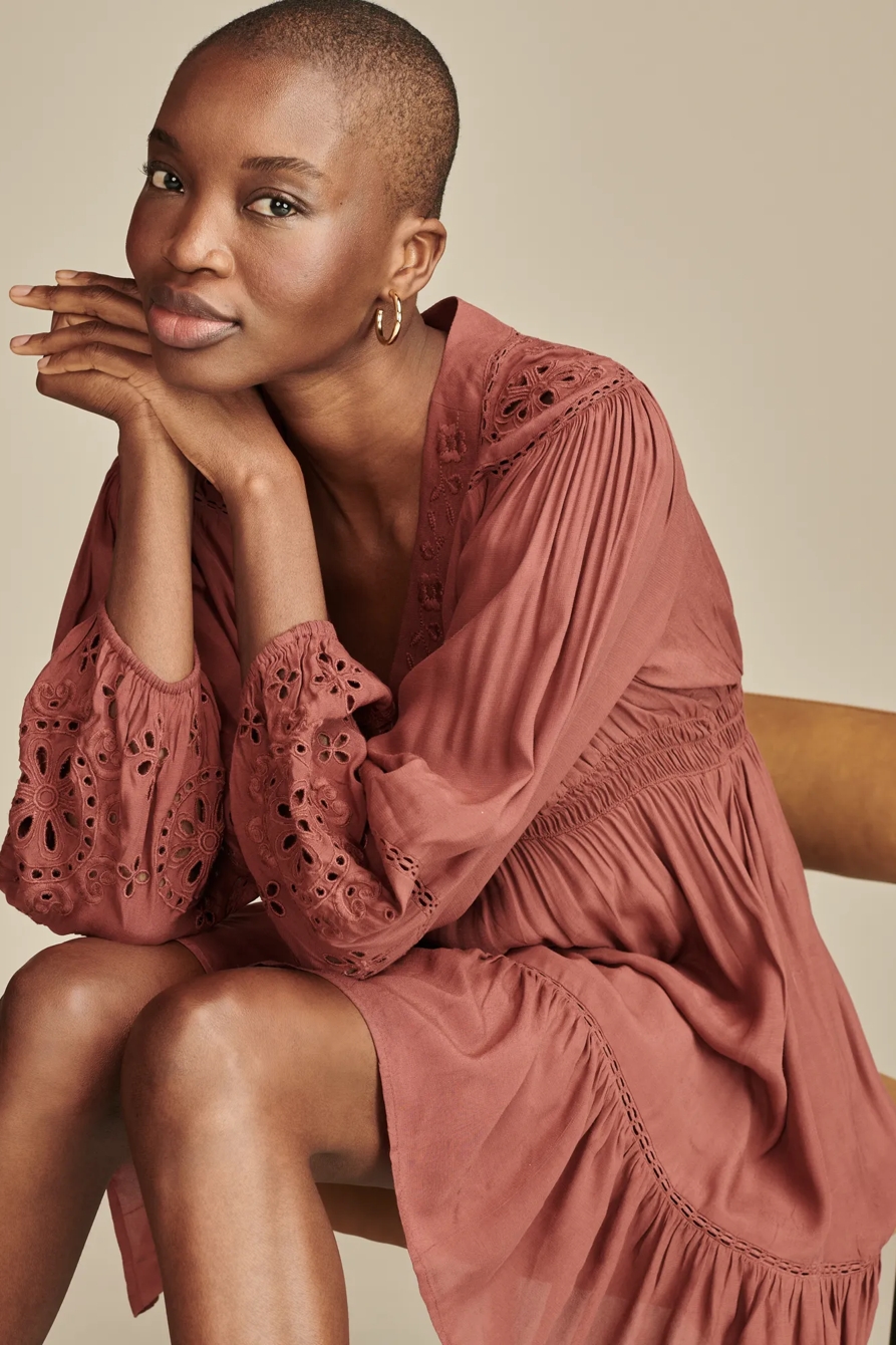 CUTWORK LONG SLEEVE MINI DRESS, image 2