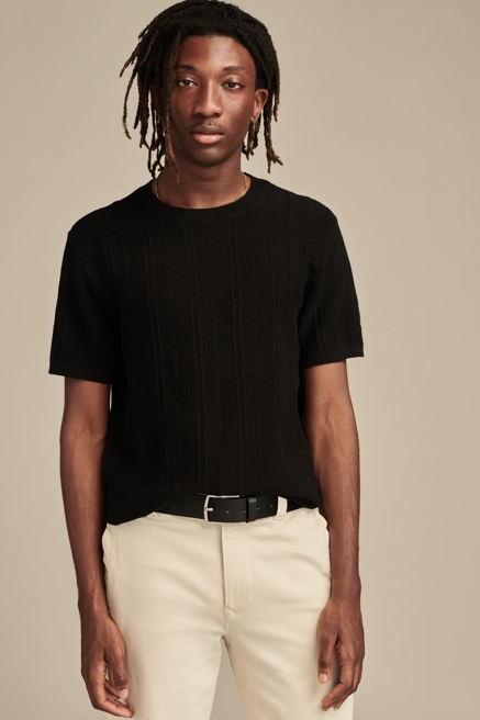 RIBBED FINE GAUGE SHORT SLEEVE SWEATER, image 1