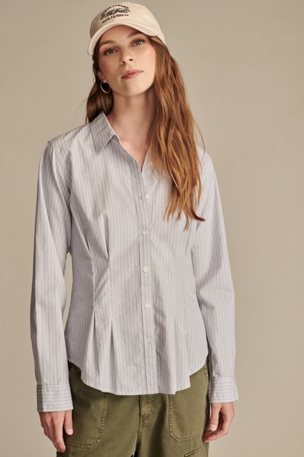 STRIPE PEPLUM BUTTON DOWN CORE SHIRT, image 1