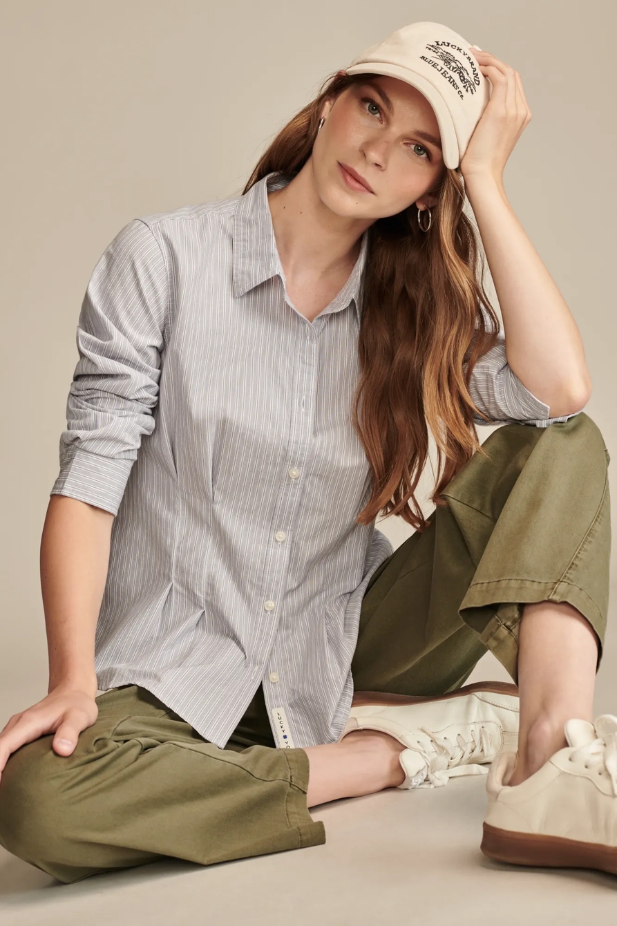 STRIPE PEPLUM BUTTON DOWN CORE SHIRT, image 4