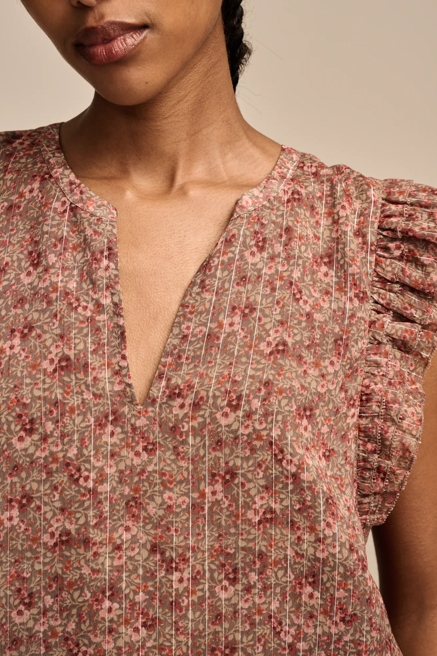 PRINTED NOTCH NECK RUFFLE TOP, image 2