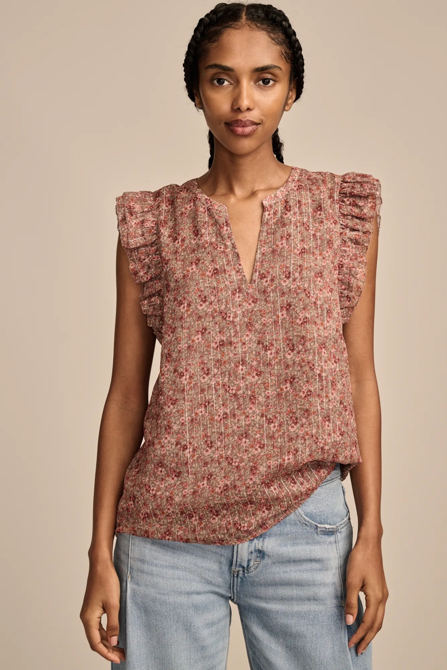 PRINTED NOTCH NECK RUFFLE TOP, image 3