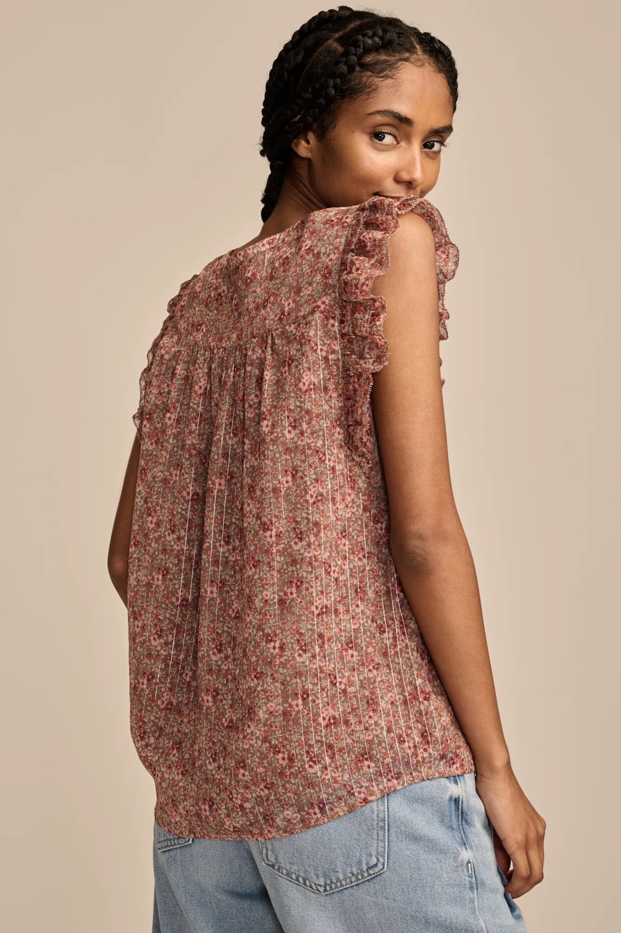 PRINTED NOTCH NECK RUFFLE TOP, image 4